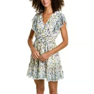 Max Studio Flutter Sleeve Mini Dress Size M Floral V Neck EUC